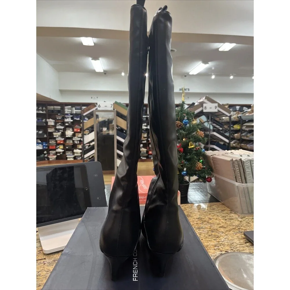 French Connection Black Knee-High Pointed-Toe Boots